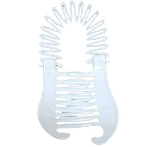 Vintage 1990s Hair Clincher Banana Clip French Comb Ponytail White Plastic - Picture 1 of 3